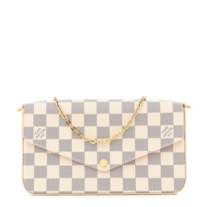 Louis Vuitton Damier Azur Pochette Felicie Chain Wallet Rose Ballerine 1 of 12