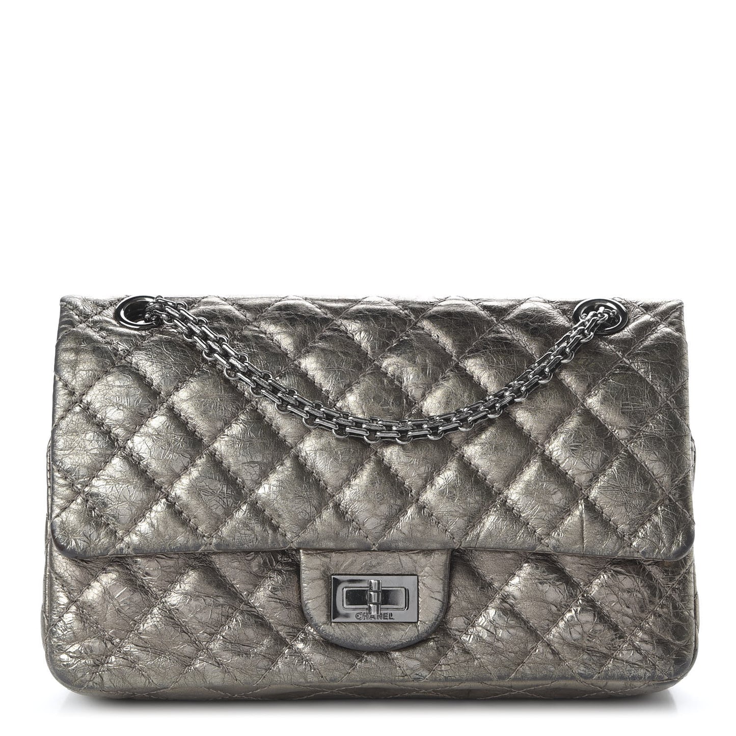 Metallic Aged Calfskin 2.55 Reissue 225 Flap Dark Silver