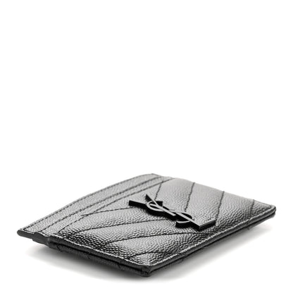 Saint Laurent Grain De Poudre Matelasse Chevron Monochrome Monogram Credit Card Case Black 4 of 7