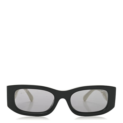 Chanel Acetate Polarized Rectangle Sunglasses 5525-A Black White 2 of 6