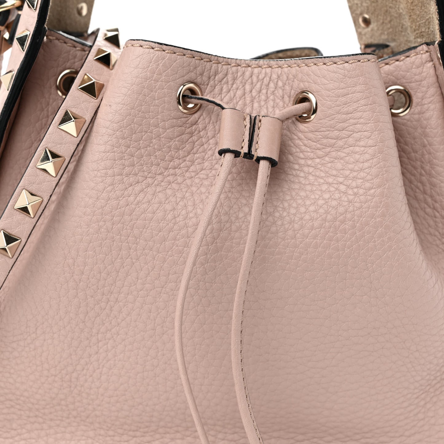 Grained Calfskin Rockstud Bucket Bag Poudre