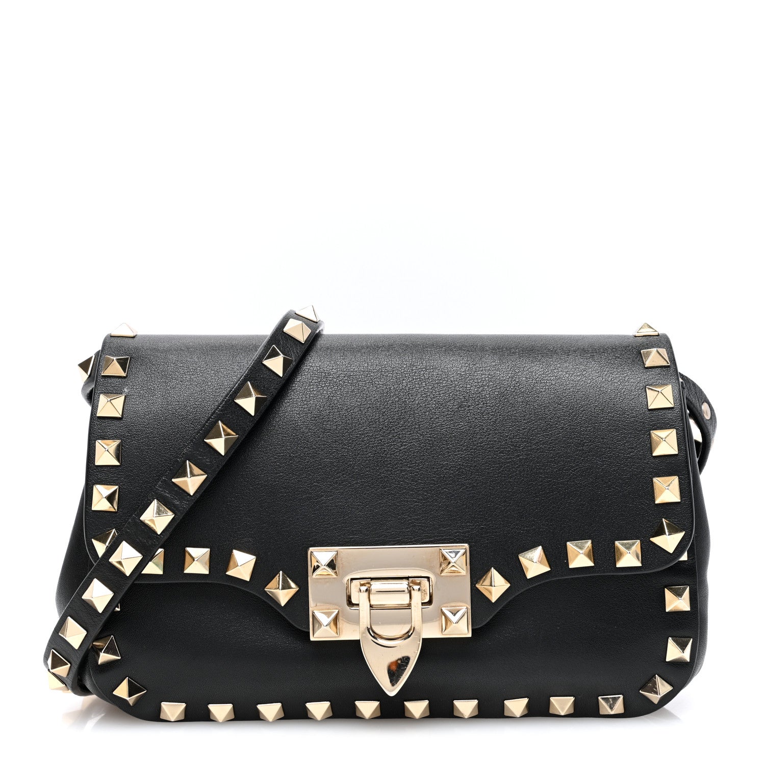 Valentino Garavani Vitello Mini Rockstud Flap Saddle Crossbody Bag Black 1 of 9