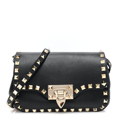 Valentino Garavani Vitello Mini Rockstud Flap Saddle Crossbody Bag Black 1 of 9