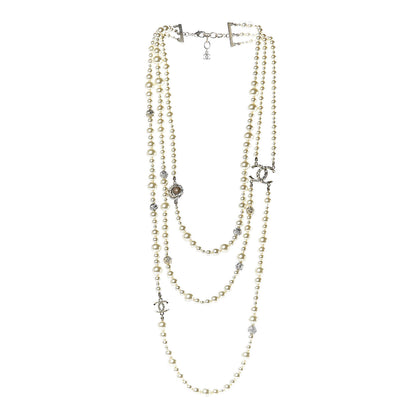 Chanel Graduated Pearl Crystal CC Multi Strand Necklace Gold 3 of 6