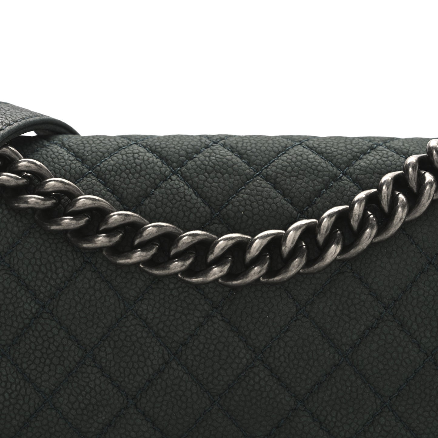 Iridescent Caviar Quilted Medium Boy Flap Dark Green