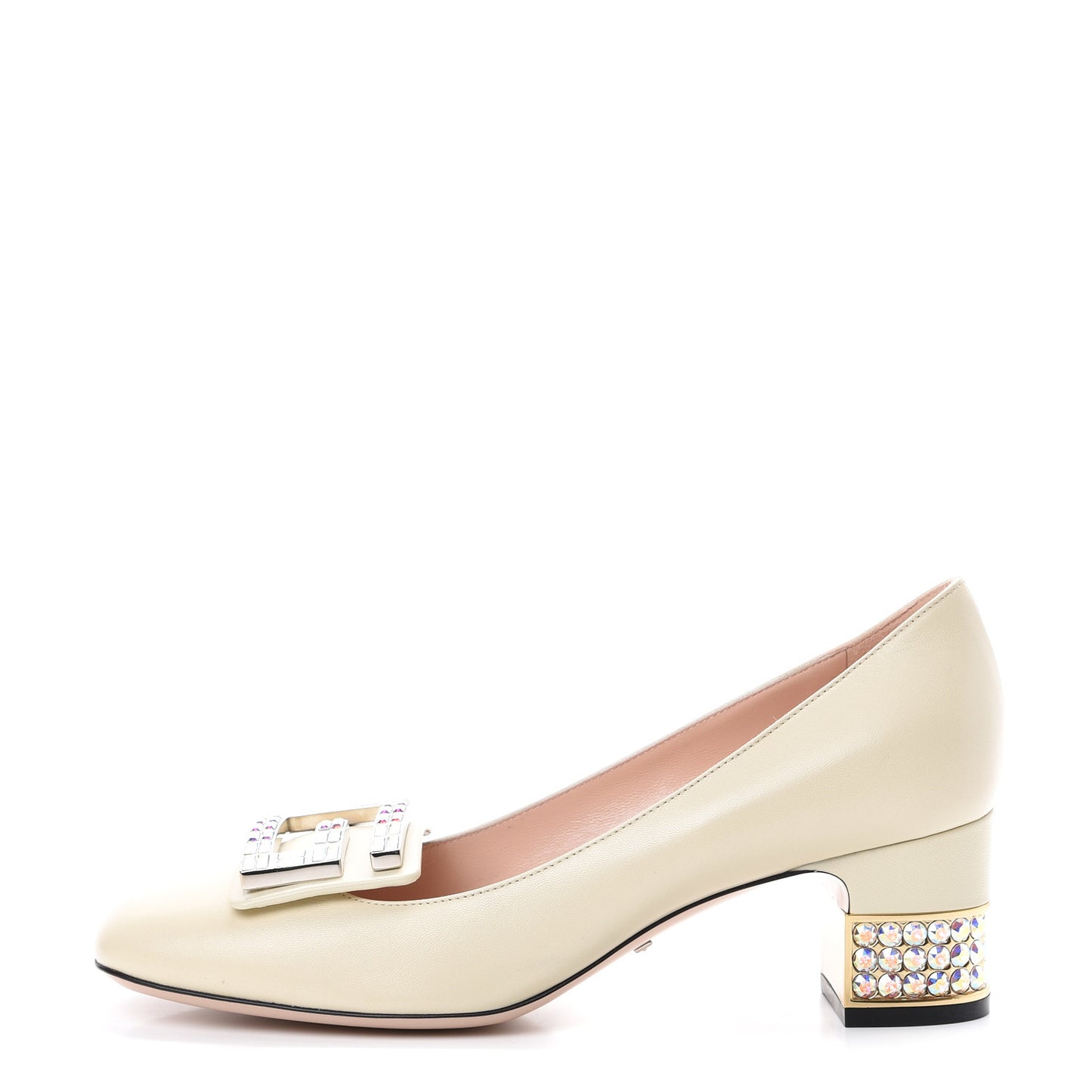 Malaga Kid Crystal Square G Madelyn Mid Heel Loafer Pumps 37 Ivory
