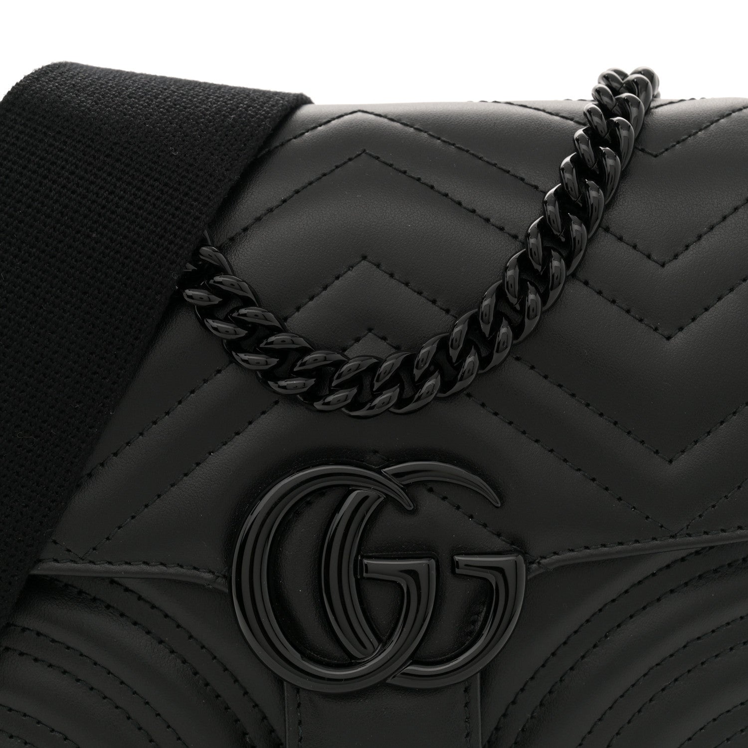 Gucci Calfskin Matelasse Monochrome Mini GG Marmont Crossbody Shoulder Bag Black 8 of 11