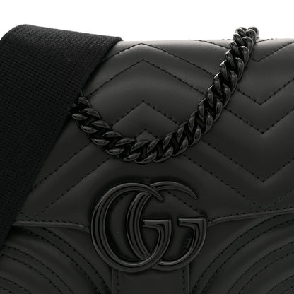 Gucci Calfskin Matelasse Monochrome Mini GG Marmont Crossbody Shoulder Bag Black 8 of 11