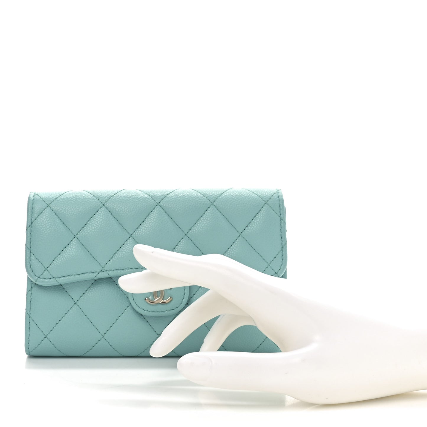 Caviar Quilted Medium Flap Wallet Light Blue