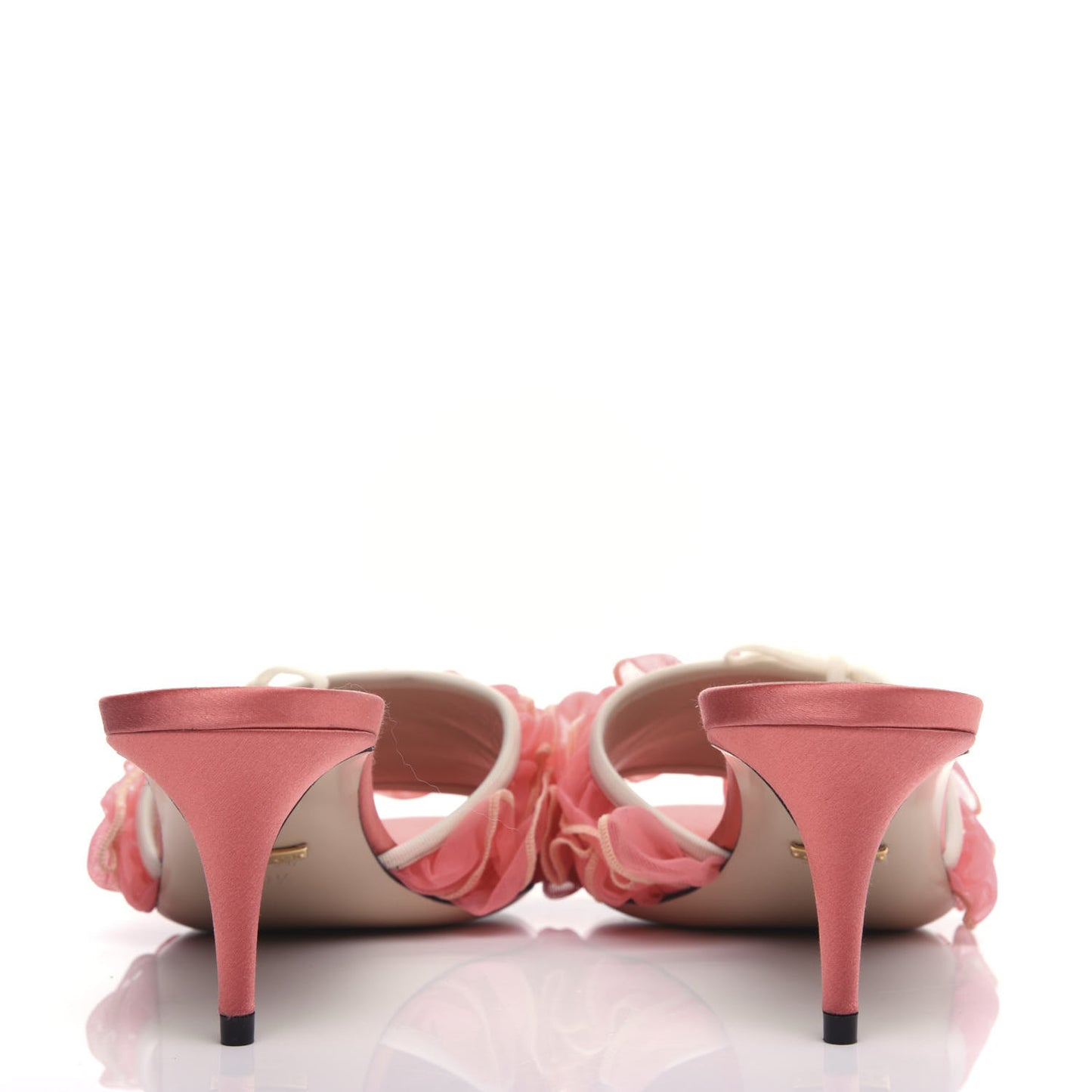 Tulle Ruffle Low Heel Slide Sandals 40.5 Peach White