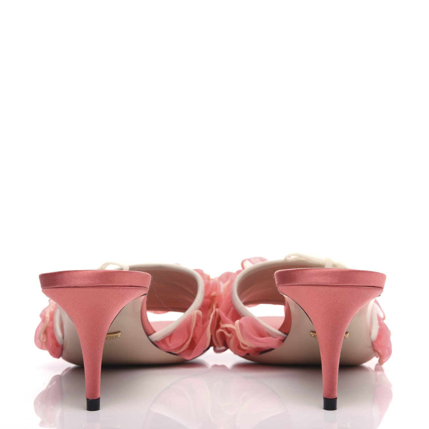 Gucci Tulle Ruffle Low Heel Slide Sandals 40.5 Peach White 7 of 10