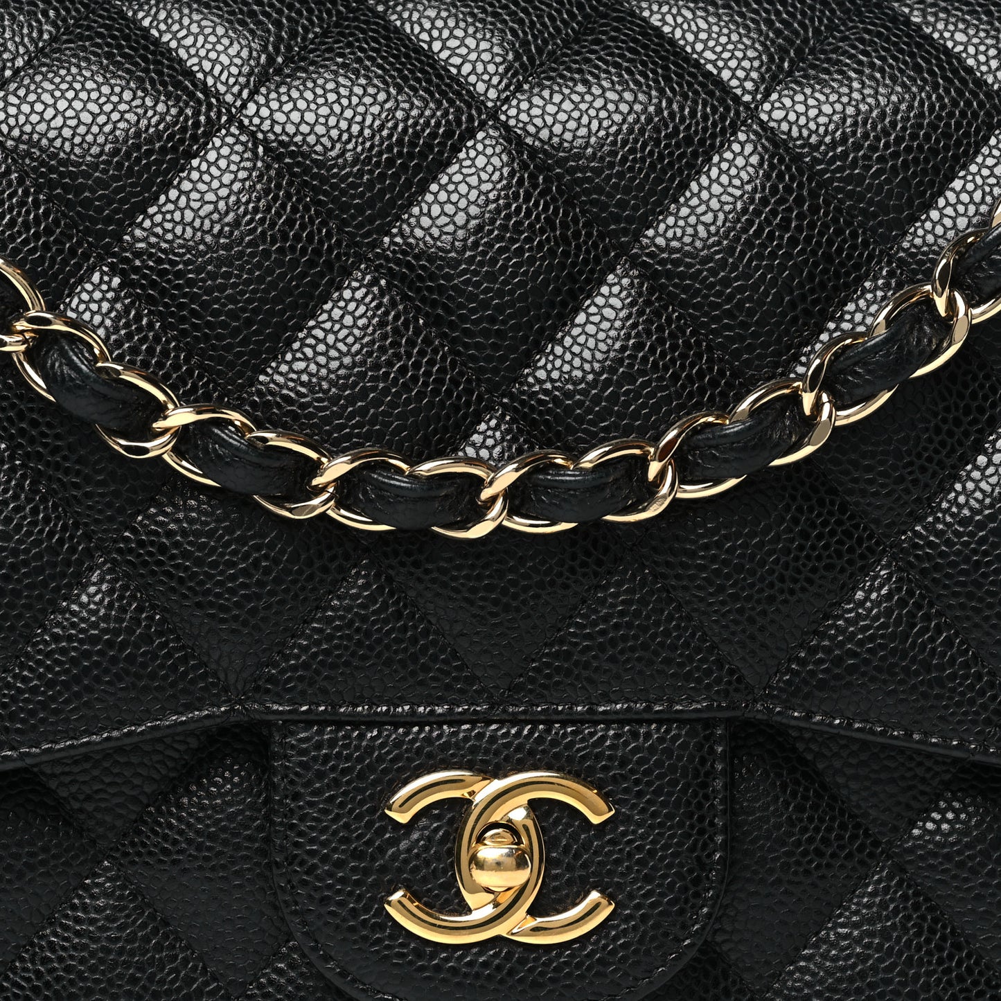 Caviar Quilted Jumbo Double Flap Black