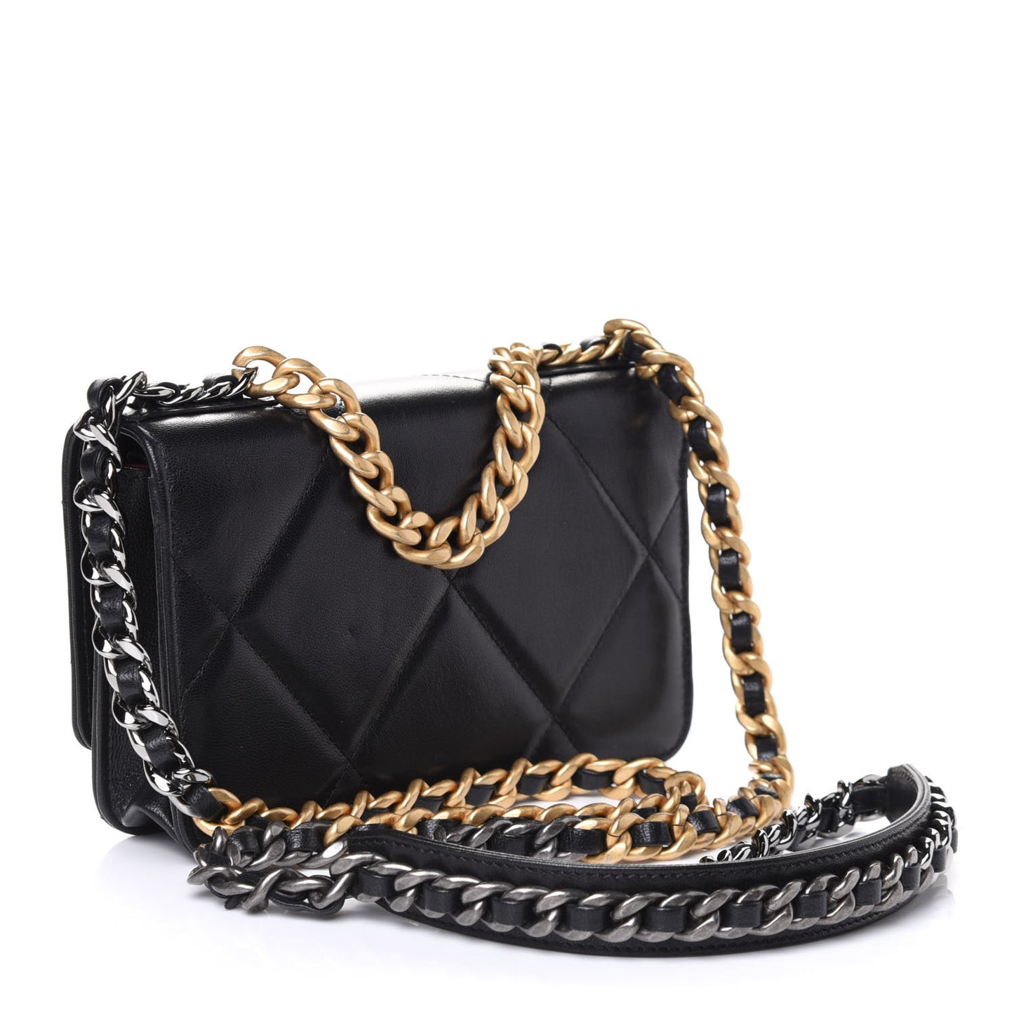 Goatskin Quilted Chanel 19 Wallet On Chain WOC Black