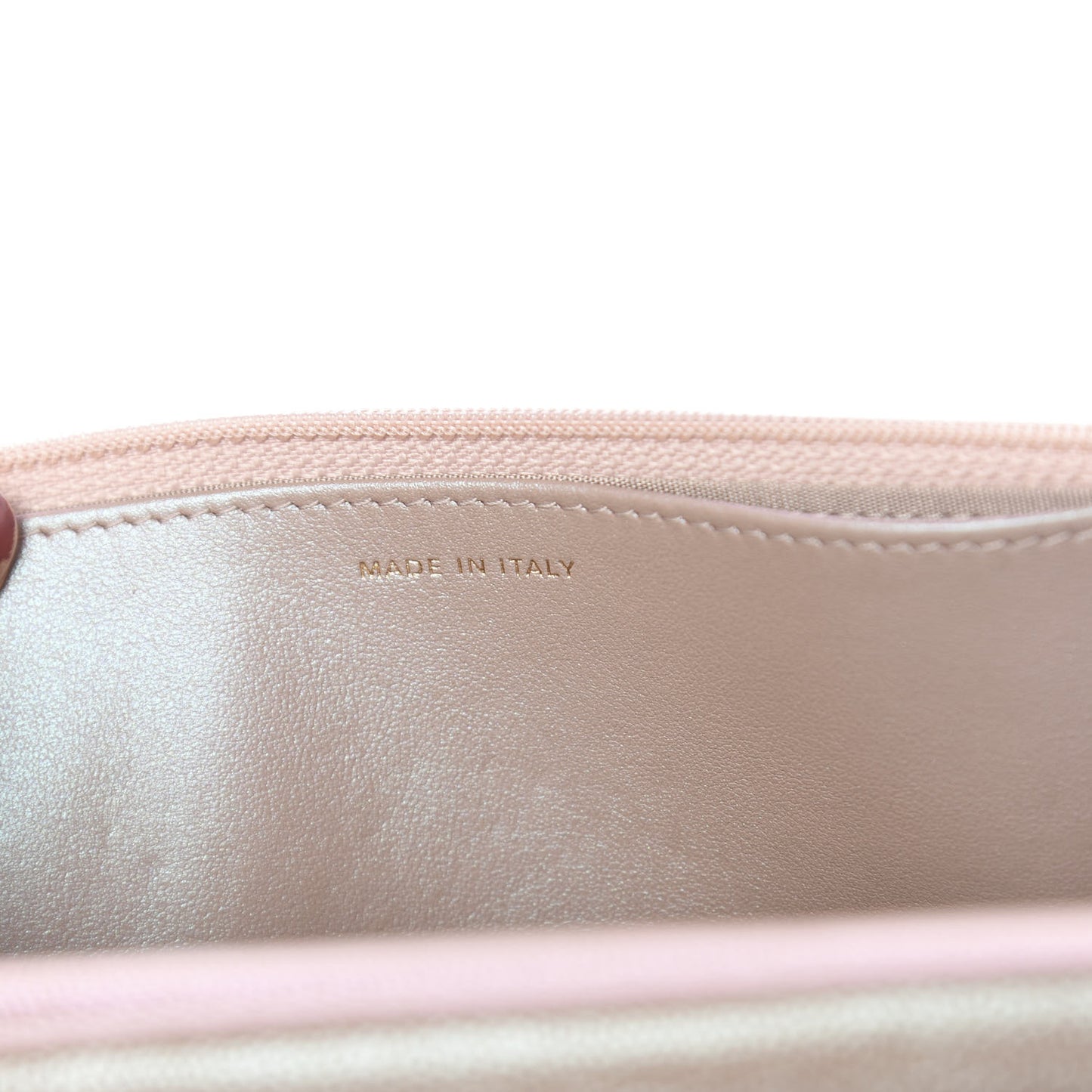 Iridescent Caviar Quilted Wallet On Chain WOC Beige