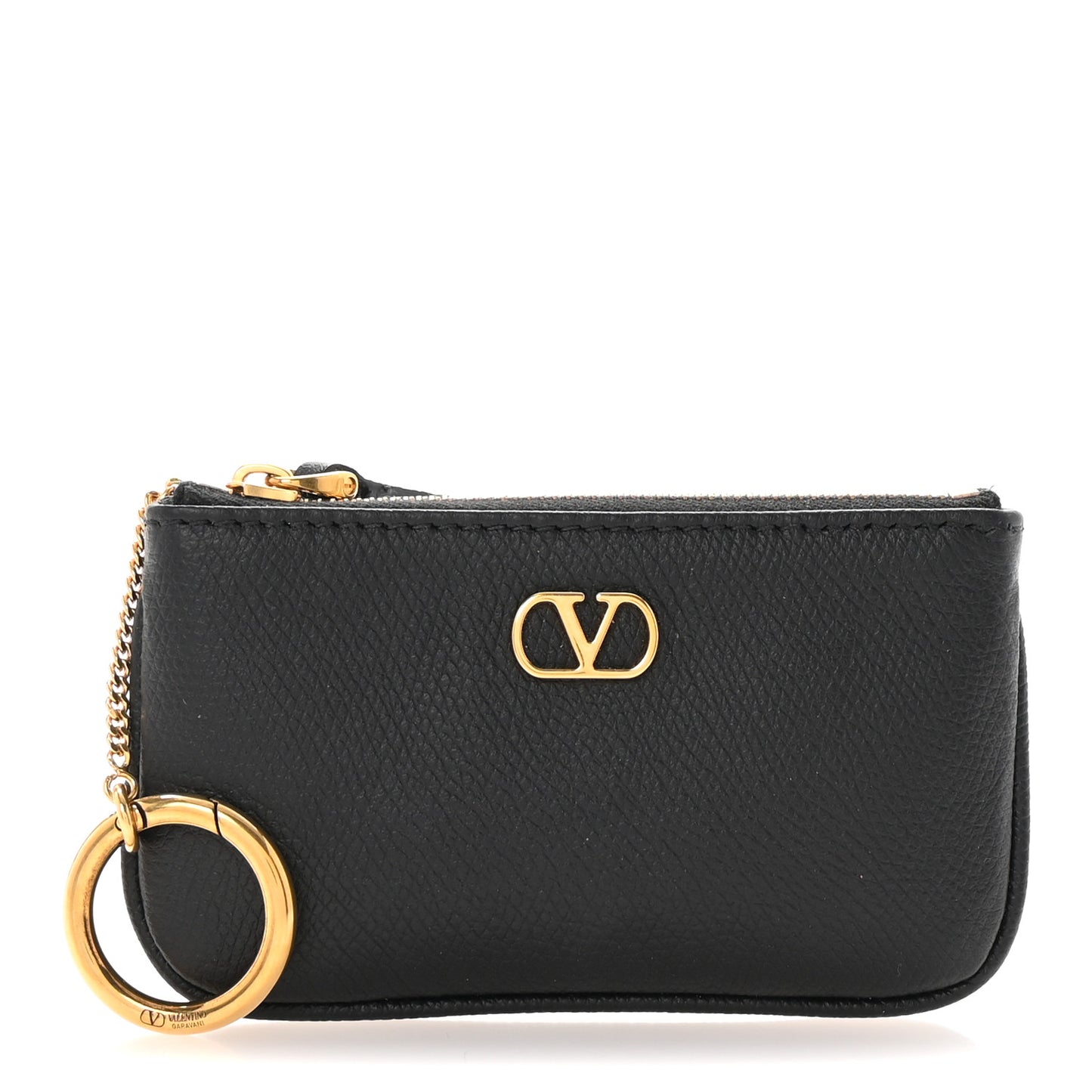 Grainy Calfskin Vlogo Key Ring Black