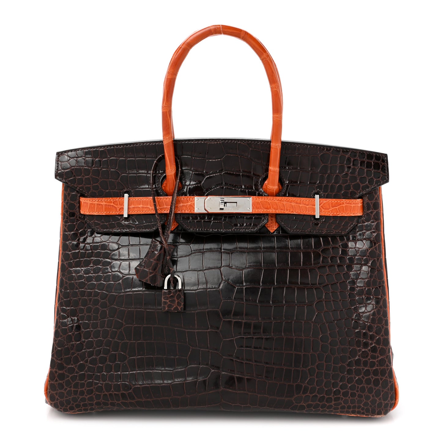 Shiny Porosus Crocodile Birkin 35 Havane Orange