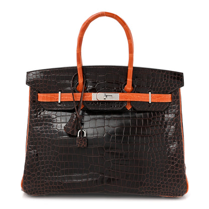 Hermes Shiny Porosus Crocodile Birkin 35 Havane Orange 1 of 23