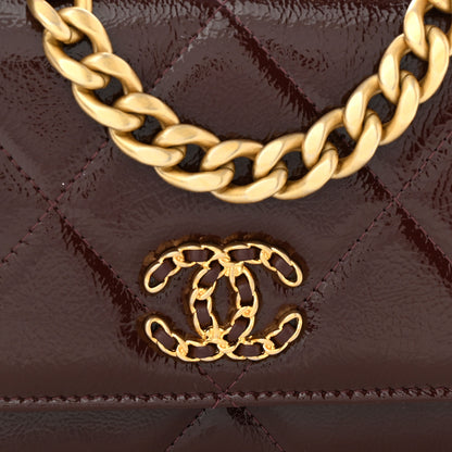 Chanel Shiny Crumpled Calfskin Quilted Chanel 19 Wallet On Chain WOC Burgundy 9 of 12