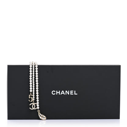 Chanel Pearl Beaded CC Charm Drop Multi Strand Lariat Necklace Pearly White Gold 7 of 7
