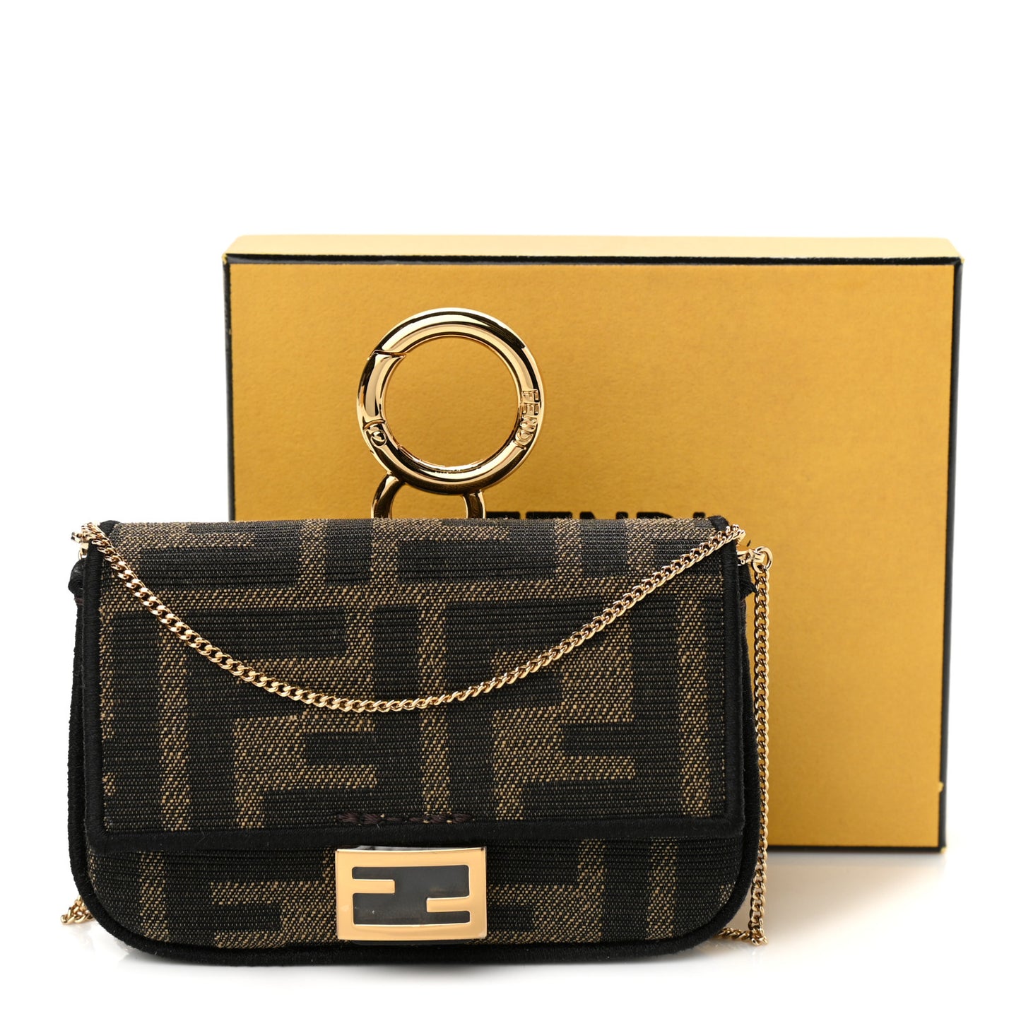 Fabric Jacquard FF 1974 Nano Baguette Charm Tobacco Moro Black