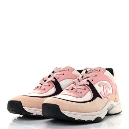 Chanel Nylon Lambskin Suede Calfskin CC Sneakers 38.5 Pink White Black 3 of 7