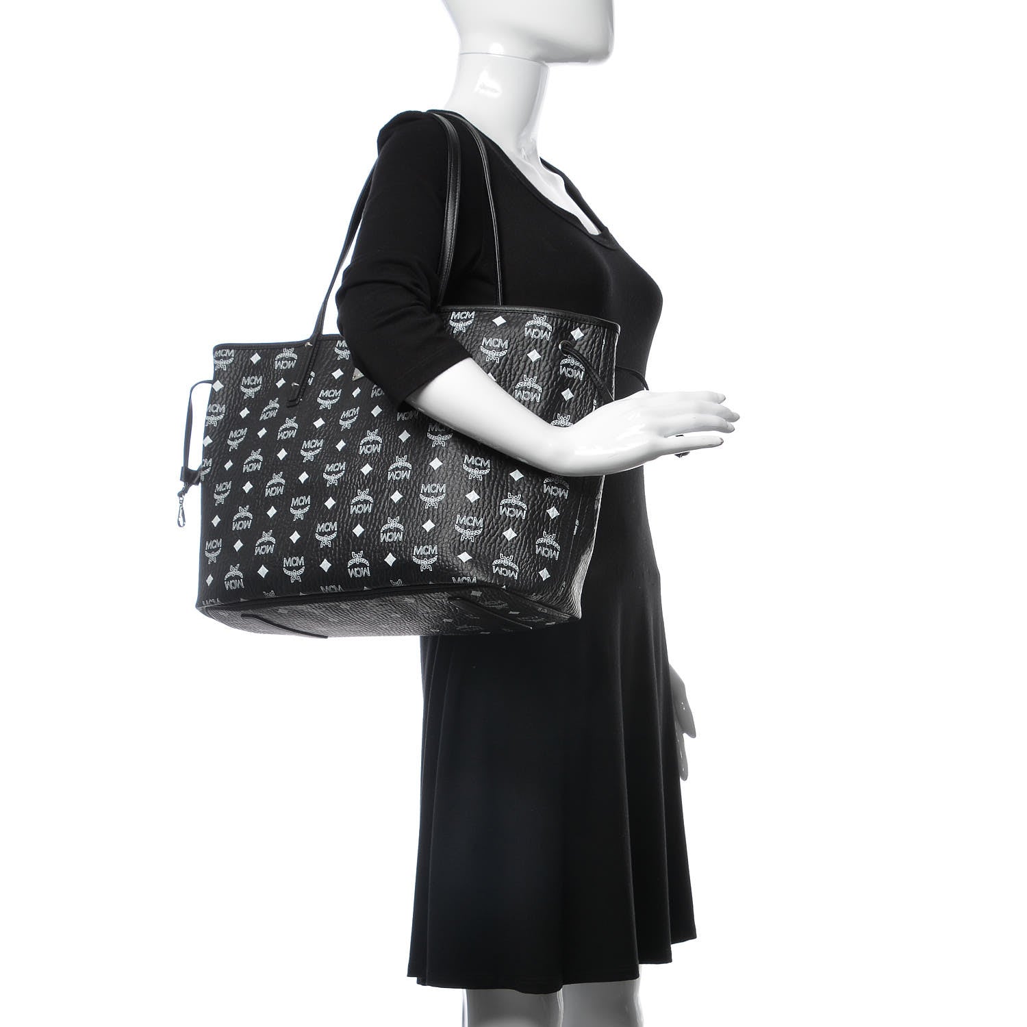 MCM Visetos Medium Reversible Shopper Tote Black 3 of 12