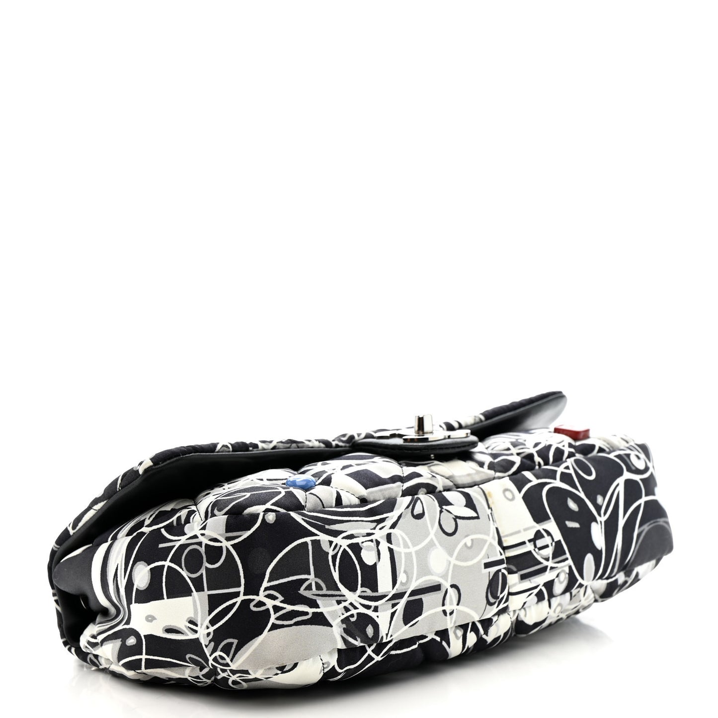 Satin Quilted Medium Kaleidoscope Flap Black White