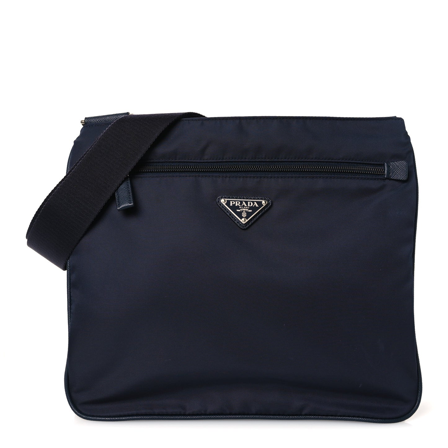Tessuto Nylon Saffiano Flat Messenger Bag Blue