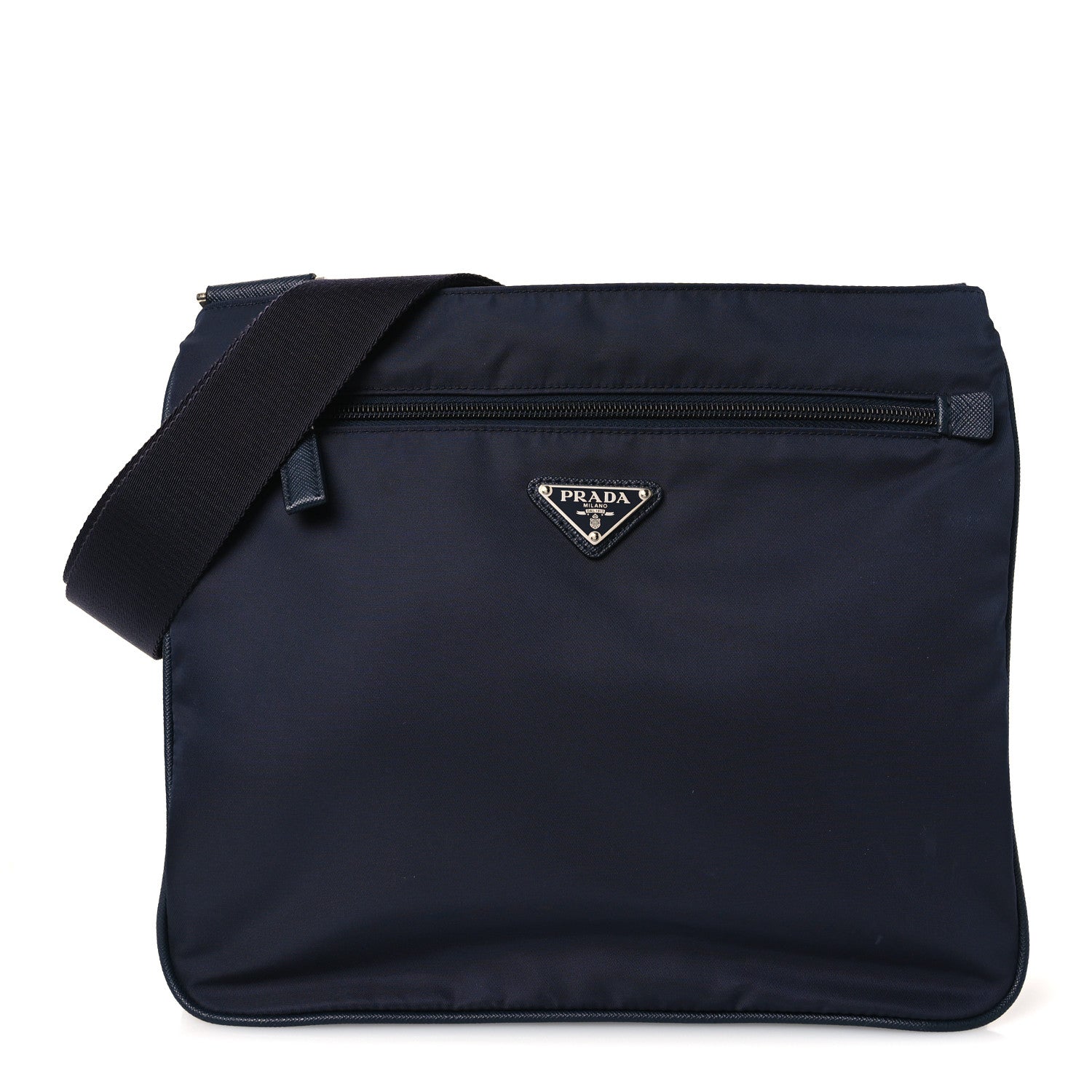 Prada Tessuto Nylon Saffiano Flat Messenger Bag Blue 1 of 12