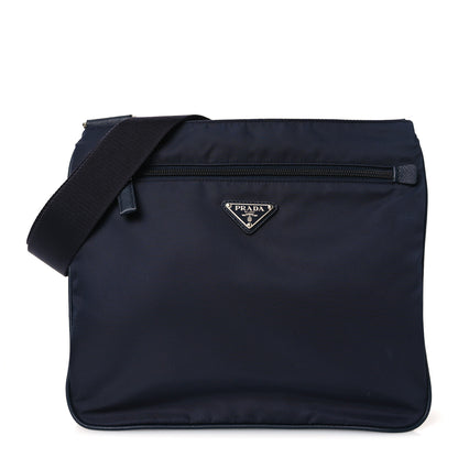 Prada Tessuto Nylon Saffiano Flat Messenger Bag Blue 1 of 12