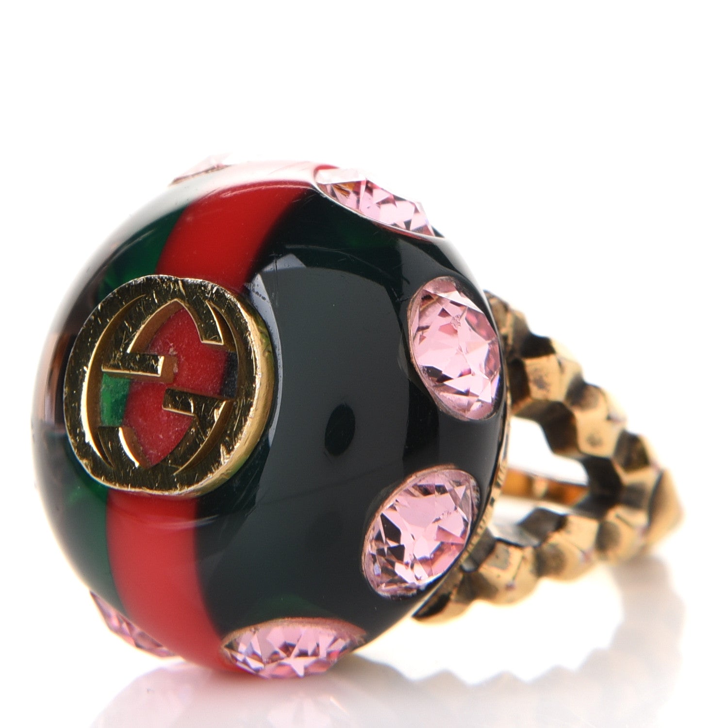 Gucci Crystal Resin Sylvie Vintage Web Ring M Green Red 3 of 5