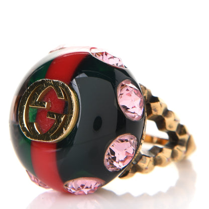 Gucci Crystal Resin Sylvie Vintage Web Ring M Green Red 3 of 5