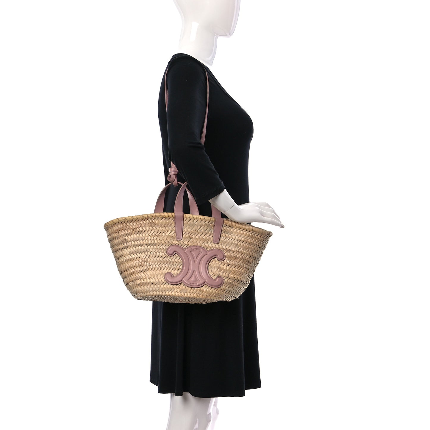 Raffia Calfskin Triomphe Teen Panier Vintage Pink