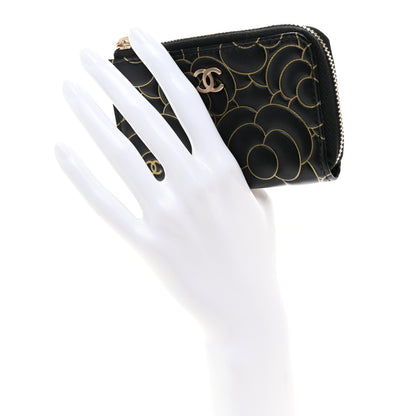 Chanel Lambskin Camellia Embossed Key Holder Case Black Gold 2 of 7