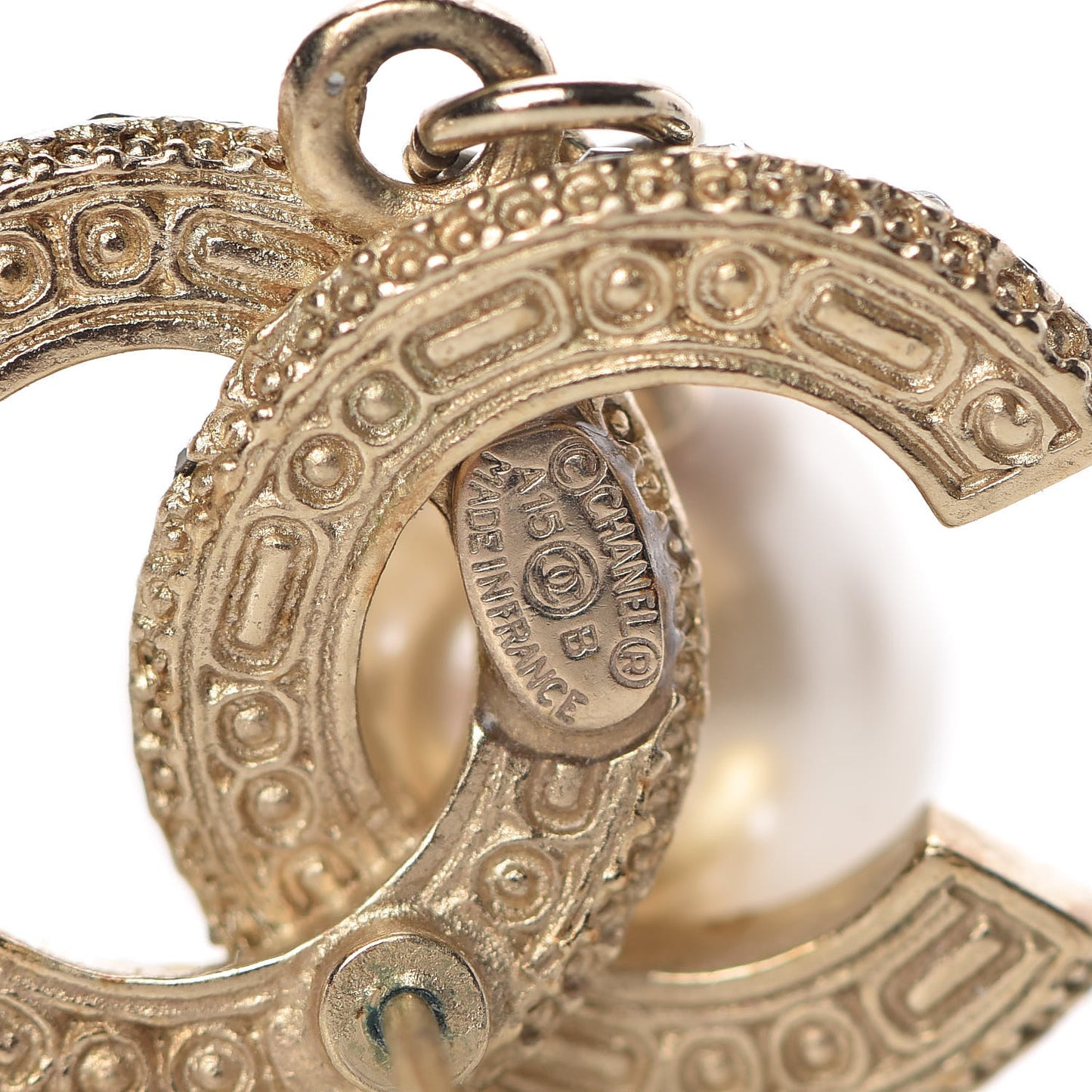 Pearl Crystal CC Drop Earrings Gold Black