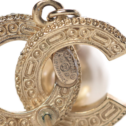 Chanel Pearl Crystal CC Drop Earrings Gold Black 3 of 4