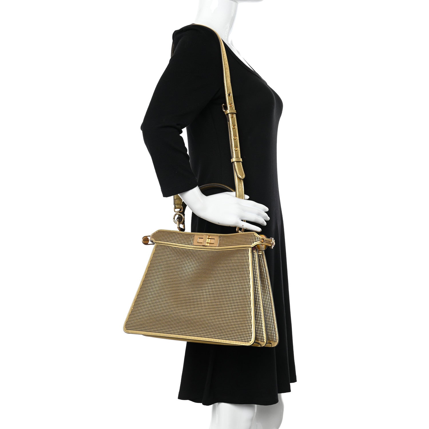 Fendi X VERSACE Vitello Laminato Nappa Perforated Fendace FF Baroque Medium Peekaboo I SEE U Satchel Gold 2 of 8