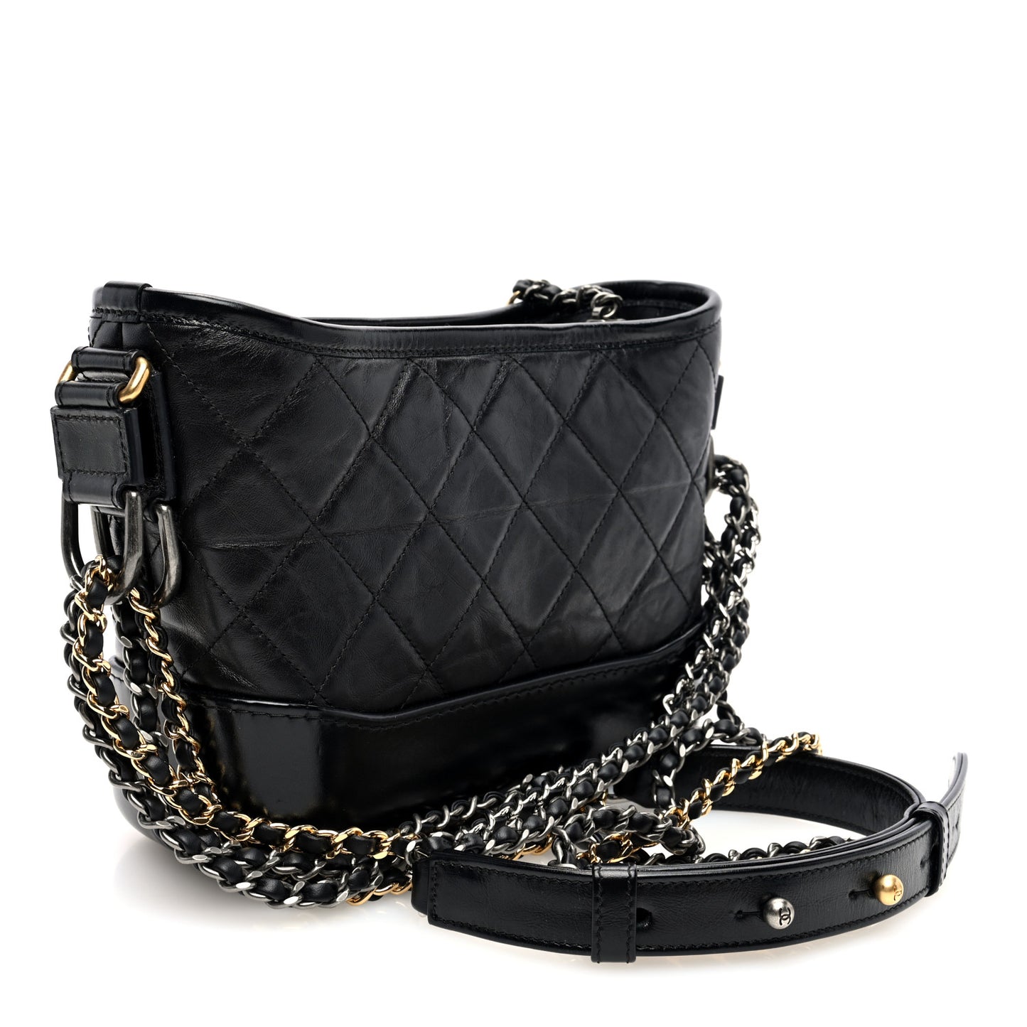 Aged Calfskin Quilted Small Gabrielle Hobo Black