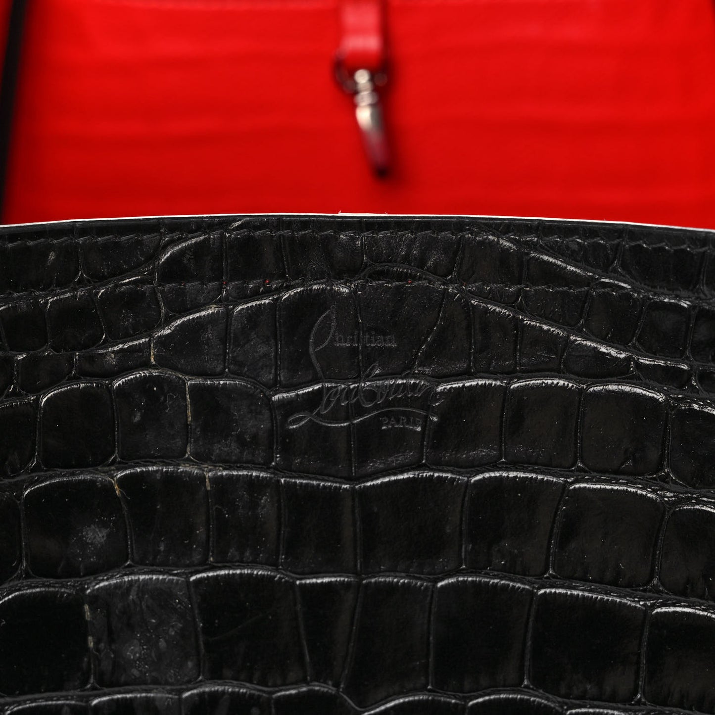Crocodile Embossed Calfskin Spiked Small Cabarock Shopper Tote Black