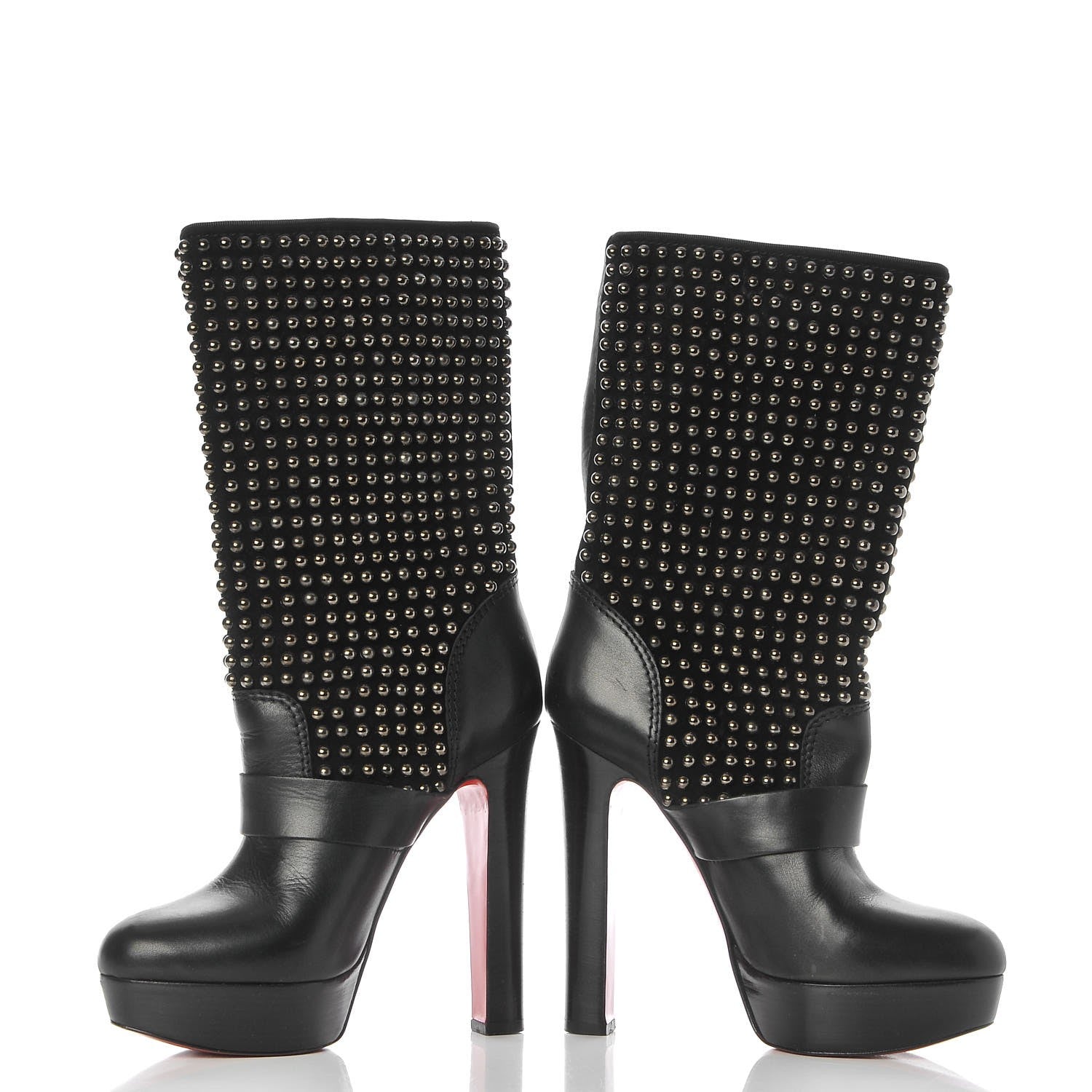 Christian Louboutin Calfskin VIP Suede Marisa 140 Studded Boots 37.5 Black 6 of 9