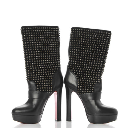 Christian Louboutin Calfskin VIP Suede Marisa 140 Studded Boots 37.5 Black 6 of 9