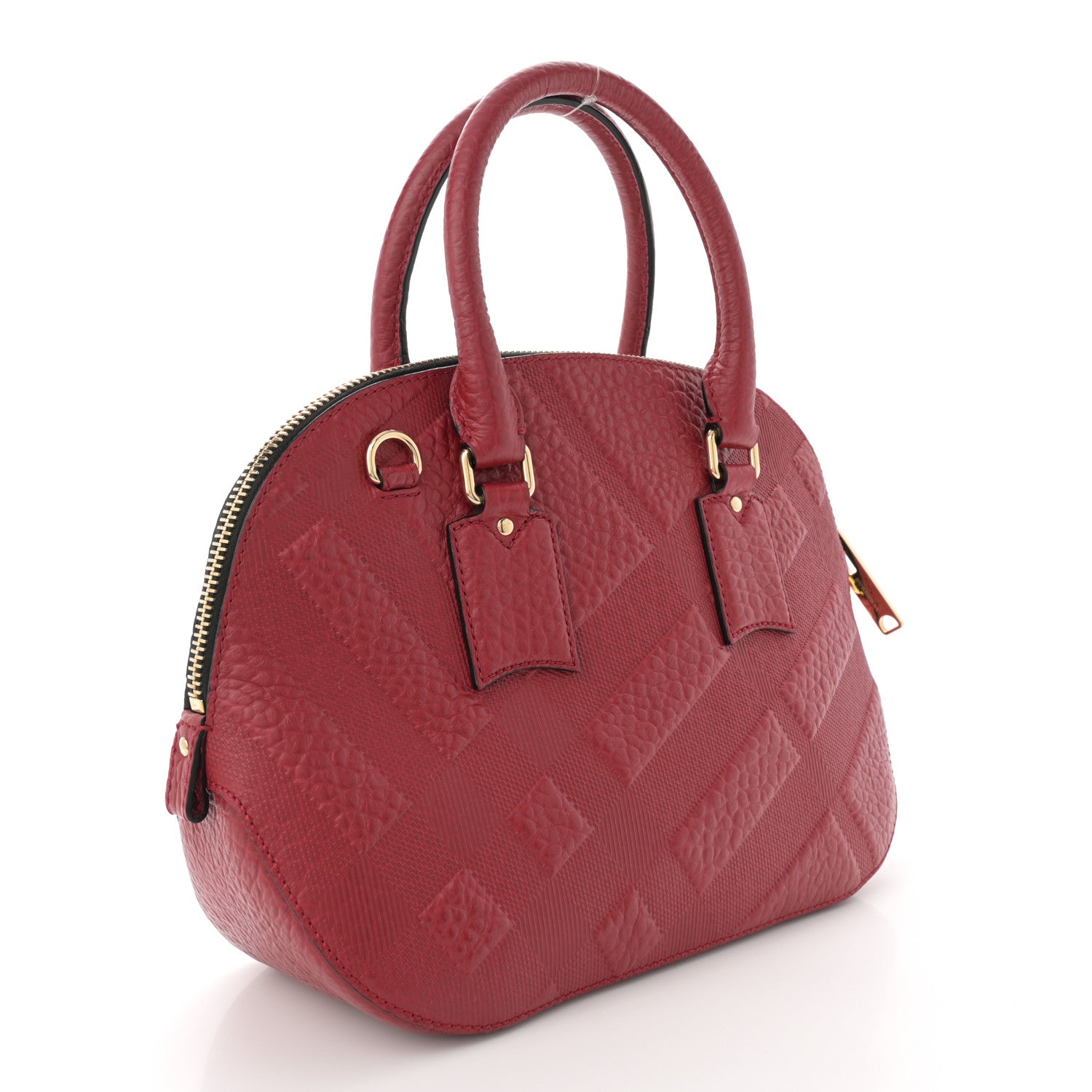 Burberry Heritage Grain Check Embossed Small Orchard Bowling Bag Military Red 3 of 13
