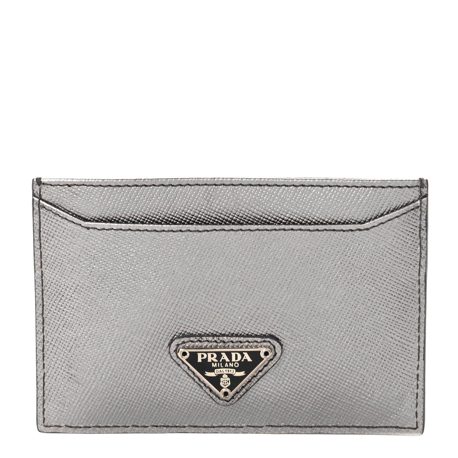 Prada Metallic Saffiano Metal Card Case Cromo 1 of 8
