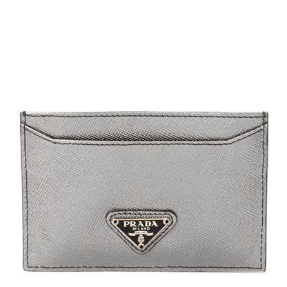 Prada Metallic Saffiano Metal Card Case Cromo 1 of 8