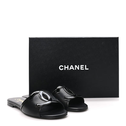 Chanel Lambskin CC Cutout Sandal Mules 37.5 Beige Black 10 of 10