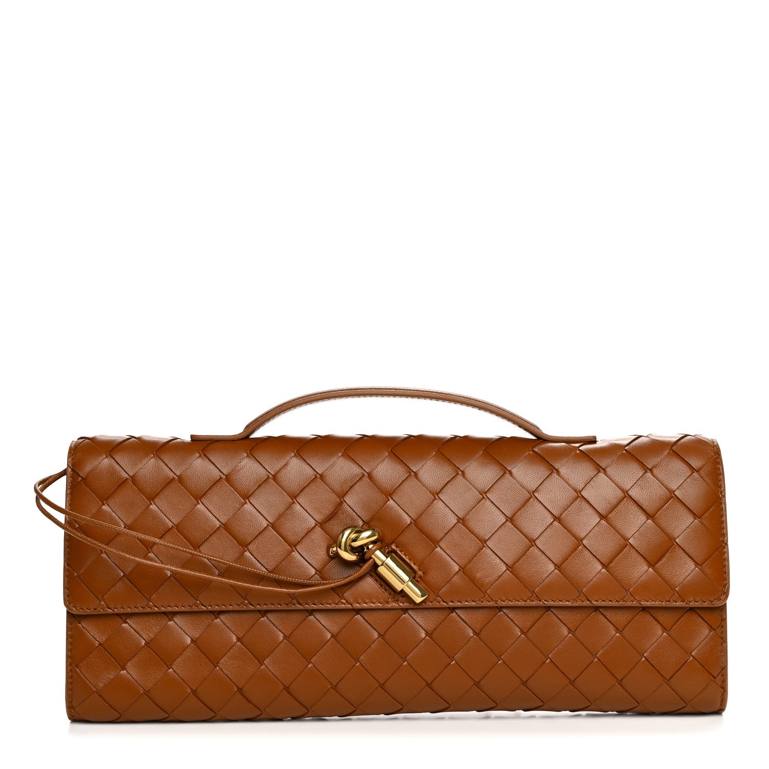 Bottega Veneta Nappa Intrecciato Long Andiamo Top Handle Clutch  Amber 1 of 6