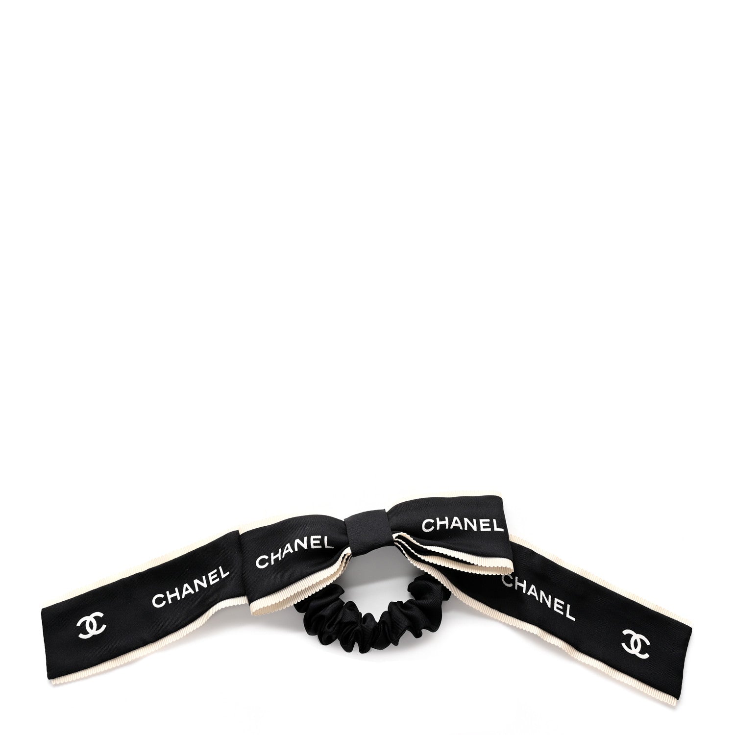 Chanel Silk CC Hair Tie Black Ecru 2 of 4