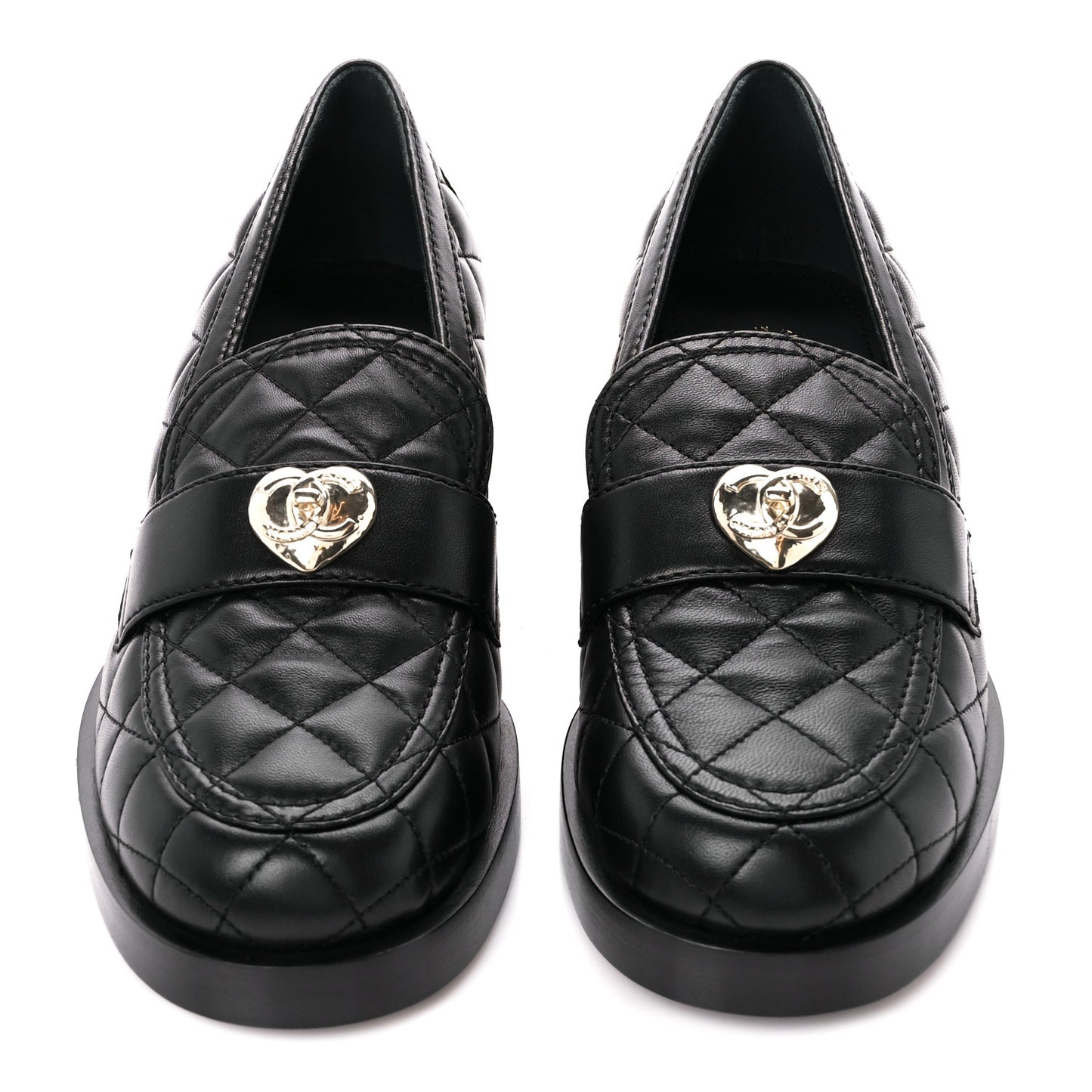 Lambskin Quilted CC Heart Loafers 37.5 Black