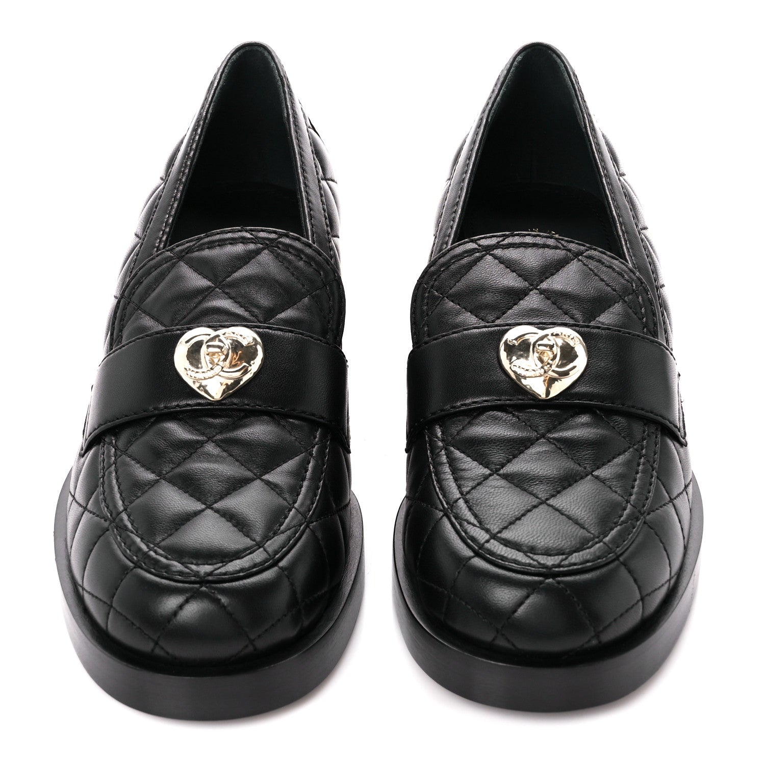 Chanel Lambskin Quilted CC Heart Loafers 37.5 Black 2 of 9