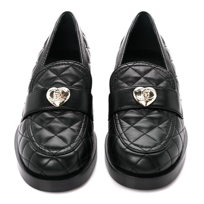 Chanel Lambskin Quilted CC Heart Loafers 37.5 Black 2 of 9
